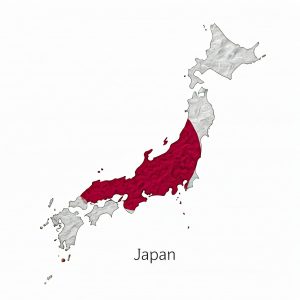 מפת יפן צבועה בדגל יפן