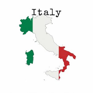 מפת איטליה צבועה בדגל איטליה