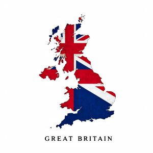 מפת בריטניה צבועה בדגל בריטניה